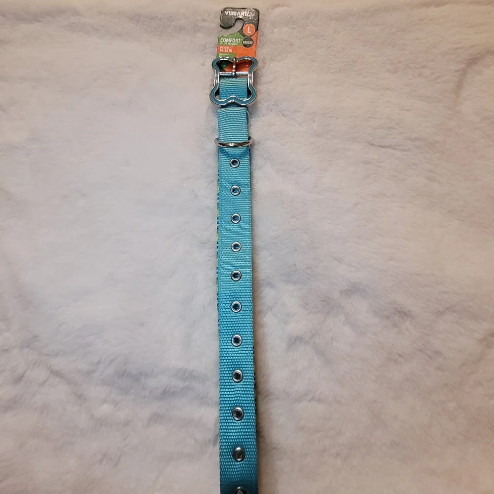 Vibrant Life Comfort Padded Dog Collar Teal Stripe New With Tag Size Large